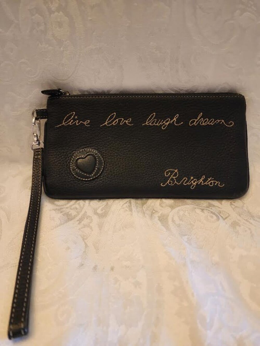 BRIGHTON BLACK LEATHER EMBROIDERED WRISTLET